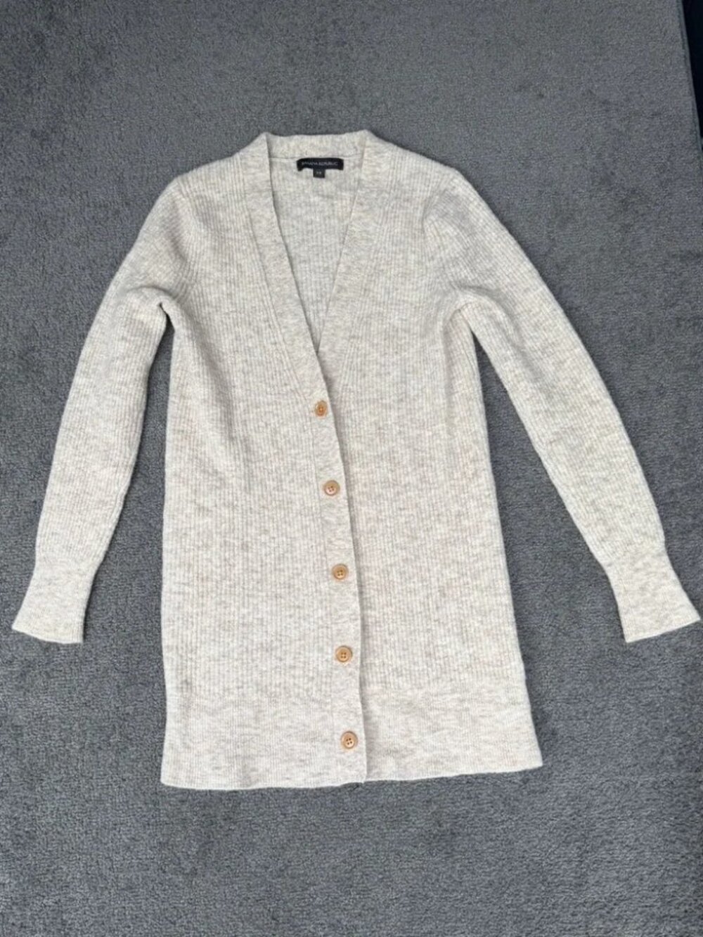 Banana Republic Merino Wool Ribbed Longline Cardigan Sweater Oatmeal XS